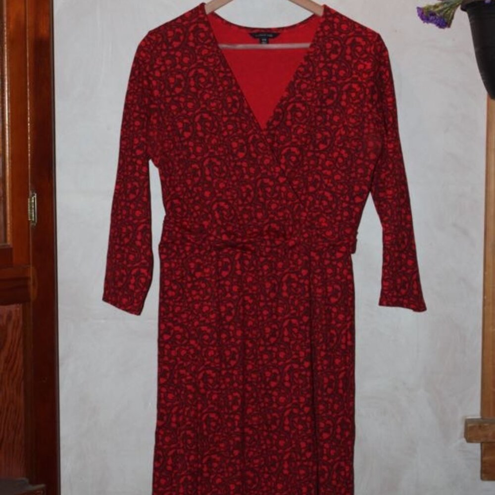 Cross-Neck Red Patterned Dress